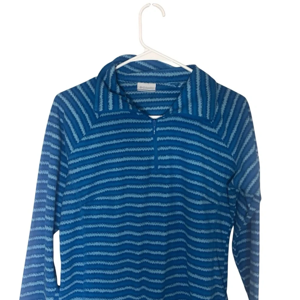 Columbia Blue Striped 1/4 Zip Pullover Lightweight Fleece Women L